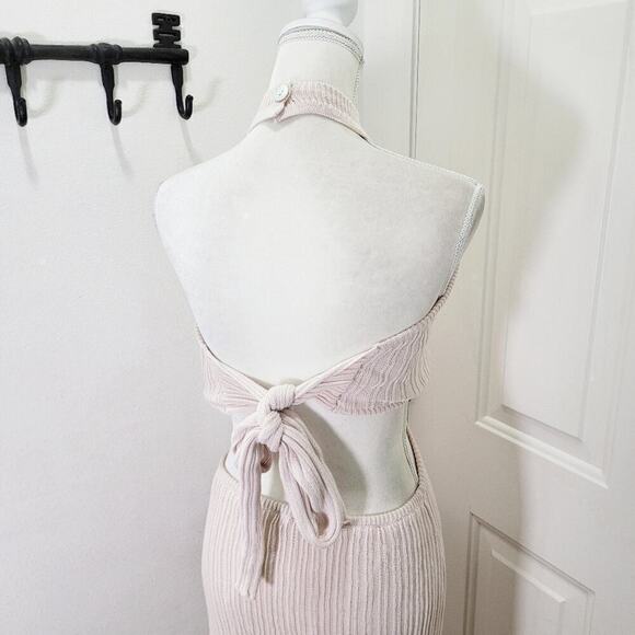 Anthropologie Pink Ribbed Knit Cut-Out Midi Dress Bodycon Y2K Party Clubwear - Picture 6 of 9